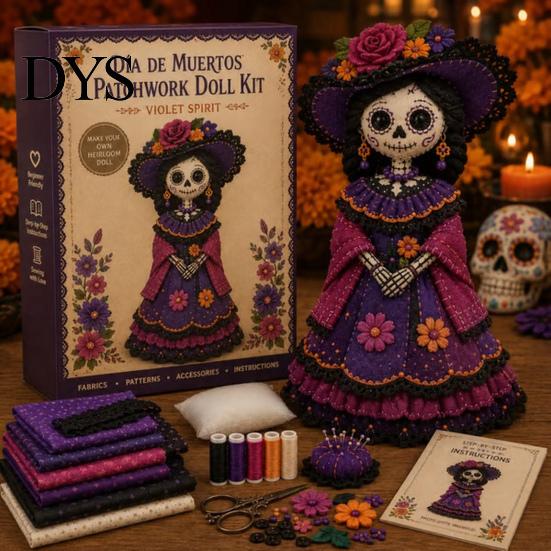 Volkskunstpuppen Bastelset Tag der Toten Patchwork DIY-Set, Zuckerschädel Nähen Bastelsets für Erwachsene, Feiertags-Andenken-Herstellungsmaterialien Halloween