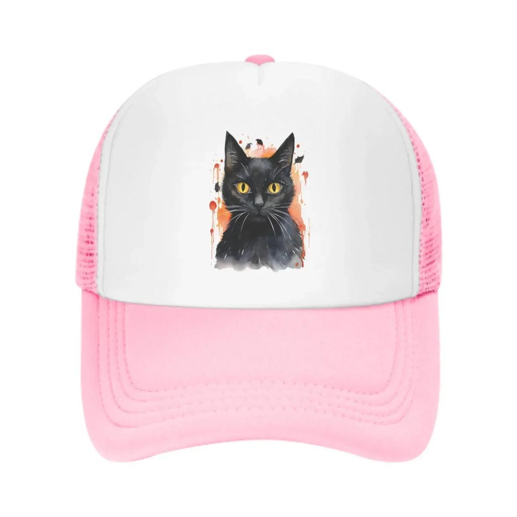 Black Cat Mesh Trucker Hats for Unisex Women Adjustable Casual Fashion Baseball Caps for Outdoor Activities