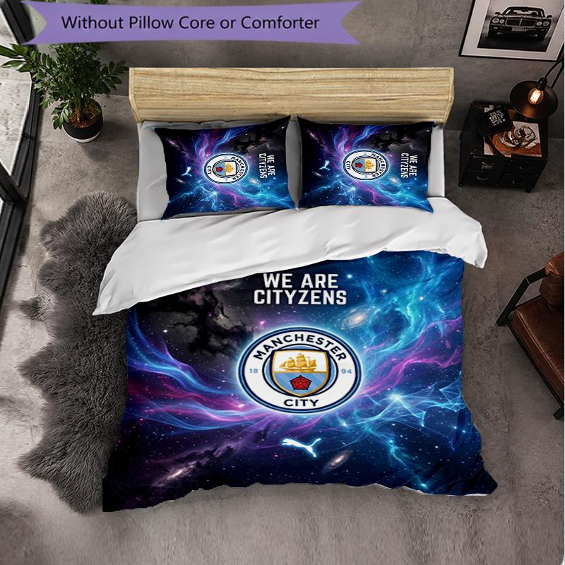 Set Lenzuola Manchester City Modello 3 Pezzi Morbida Copripiumino in Microfibra con Federe per Camera da Letto