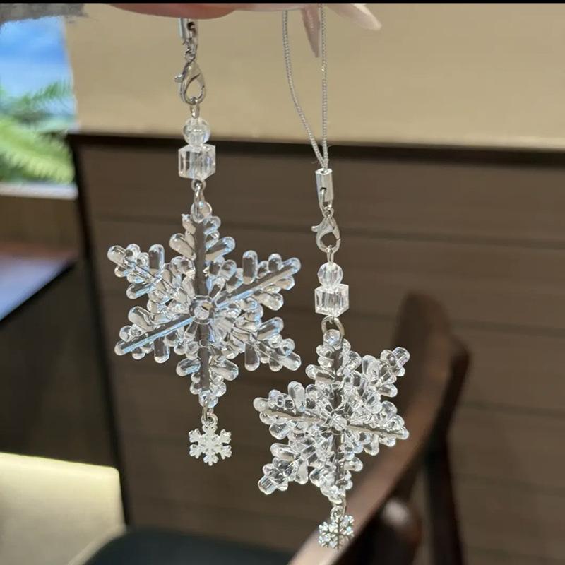 Transparent Snowflake Christmas Tree Cute Leaves Wind Chime Pendant Mobile Phone Lanyard Kawaii Bag Decor Gifts