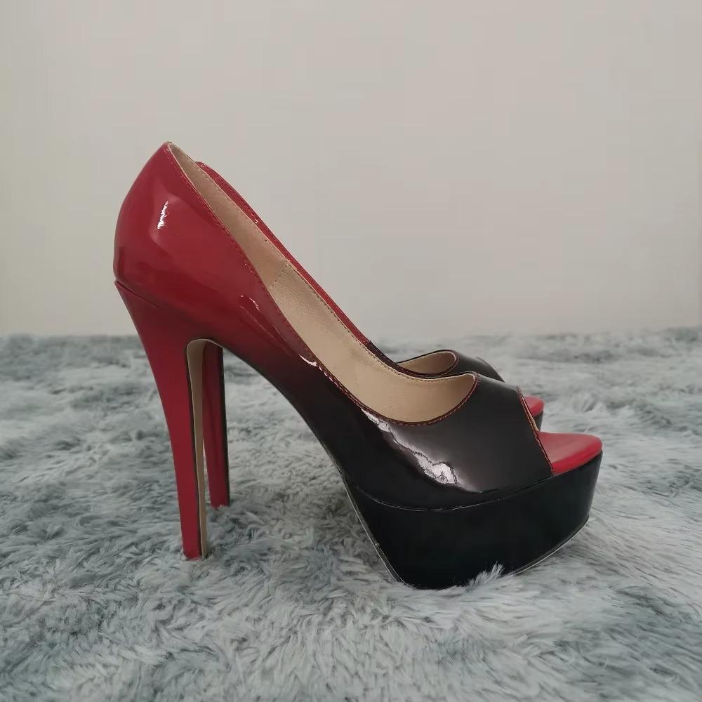 Dame Pumps Sexy Platform Peep Toe 14cm Ekstremt høye hæler Stiletto lakkskinn Party Nighclub røde bryllupssko