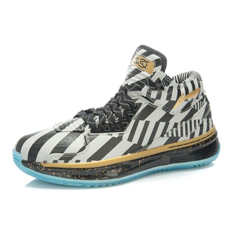 Li Ning WOW 2 Slip Resistant Abrasion Resistant Mid top Basketball Shoes Men's Black Silver Gold ABAH017-1G