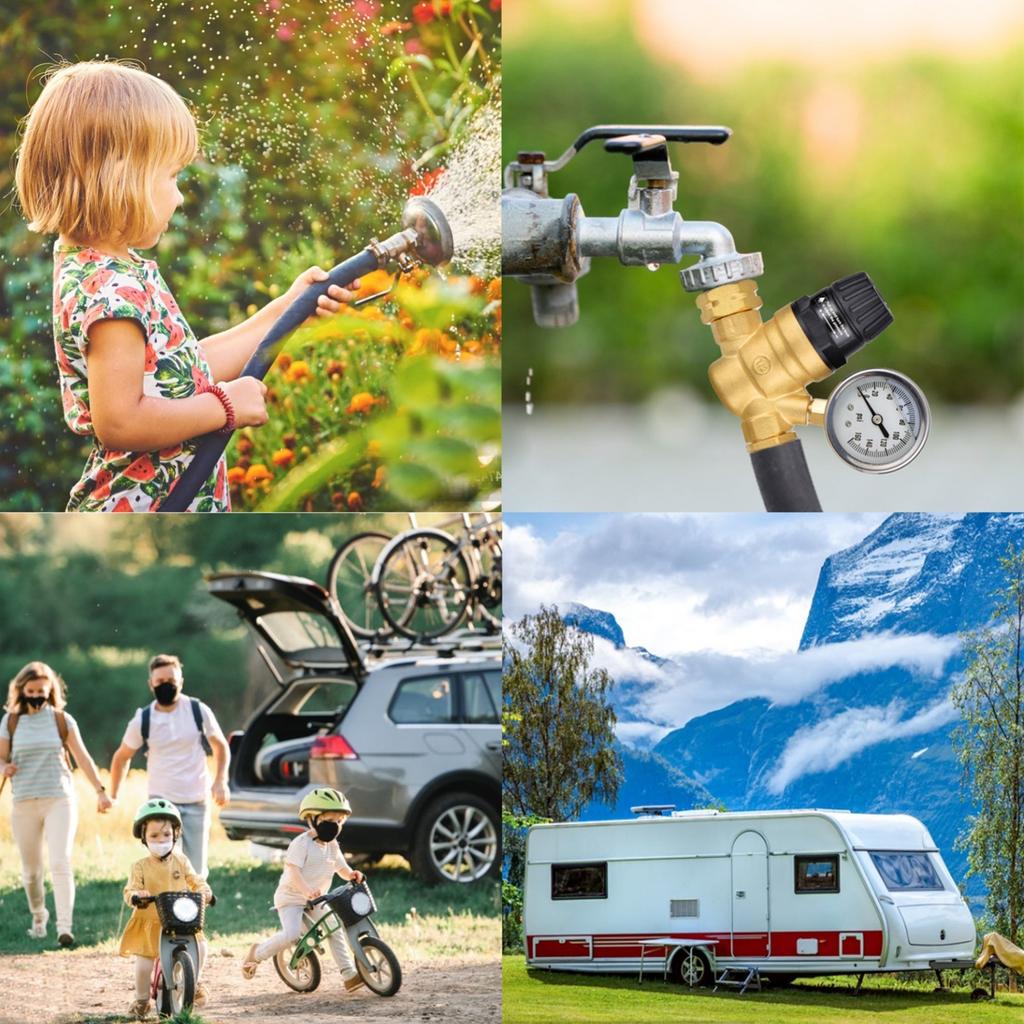 RV Water Pressure Regulator For RV Camper. Brass -Free Adjustable RV Water Pressure Regulator With 0-160 PSI Gauge