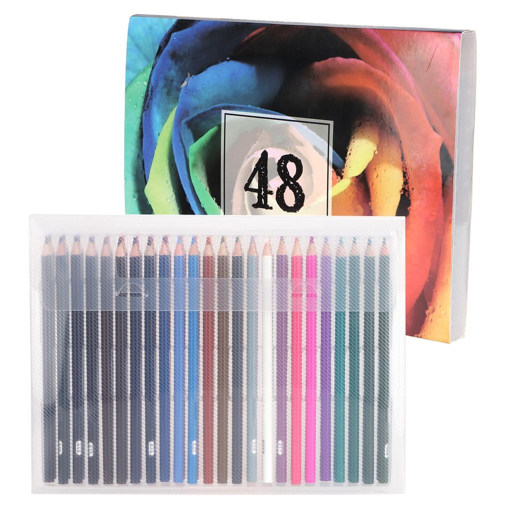 48pcs Oil Based Colored Pencils for Adults with Color Wheel Coloring Drawing Art School Supplies for Kids