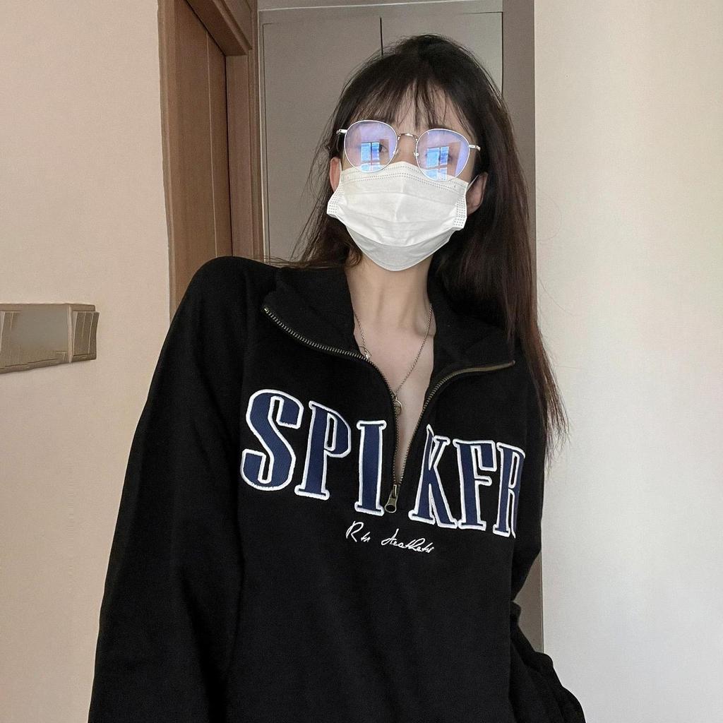 Women Long Sleeve V Neck Loose Pullovers Female Tops Solid Color Sweatshirts