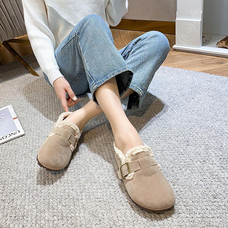 Fashion Faux Suede Lambswool Shoes Woman Cotton Fur Flats Winter Curly Lana Loafers Femme Warm Slip On Woolen Mocasines Snow Furry Botas