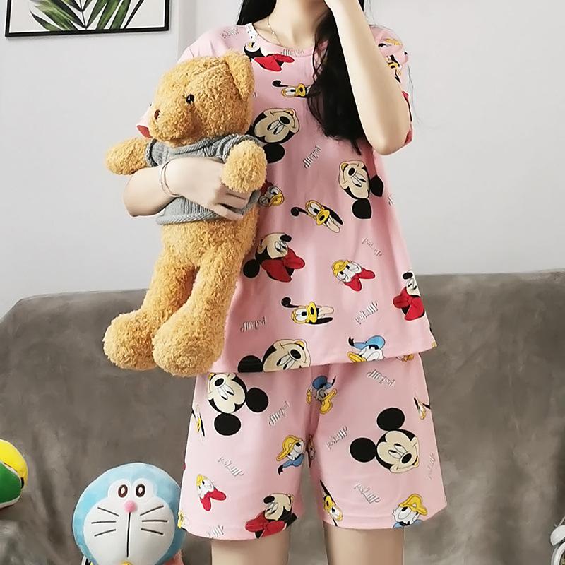 Summer Pajamas Women'S Sweet And Cute Style Cartoon Comfortable Casual Short-Sleeved Shorts Loungewear Set