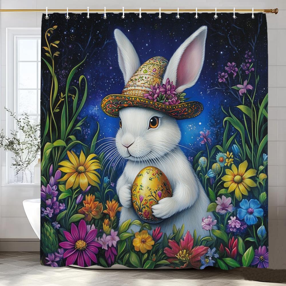 

1pc Easter Shower Curtain, Cartoon Cute Easter Egg Rabbit Bathroom Curtains,Polyester Fabric Home Decoration With Hooks 90x180cm-35x70in