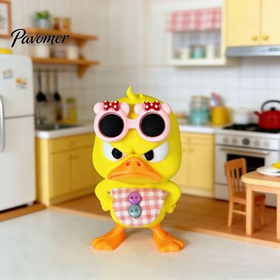 Trendy Room Decor 3D Printed Cute Duck Figurine with Glasses, Angry Pose Desk Decor, Creative Decorative Shelf Displays Office Bookcase Car Ornament,
