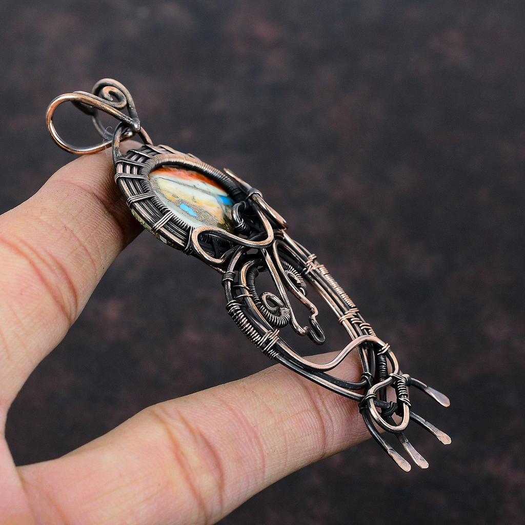 Pandantiv Stridie Spinoasă Turcoaz Cupru Bijuterii cu Piatră Prețioasă Înfășurate în Sârmă de Cupru Handmade Pandantiv Înfășurat în Sârmă Pandantiv Cupru Antic Cadou Pentru Femei