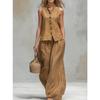 Ensemble pantalon large et gilet en lin pour femme