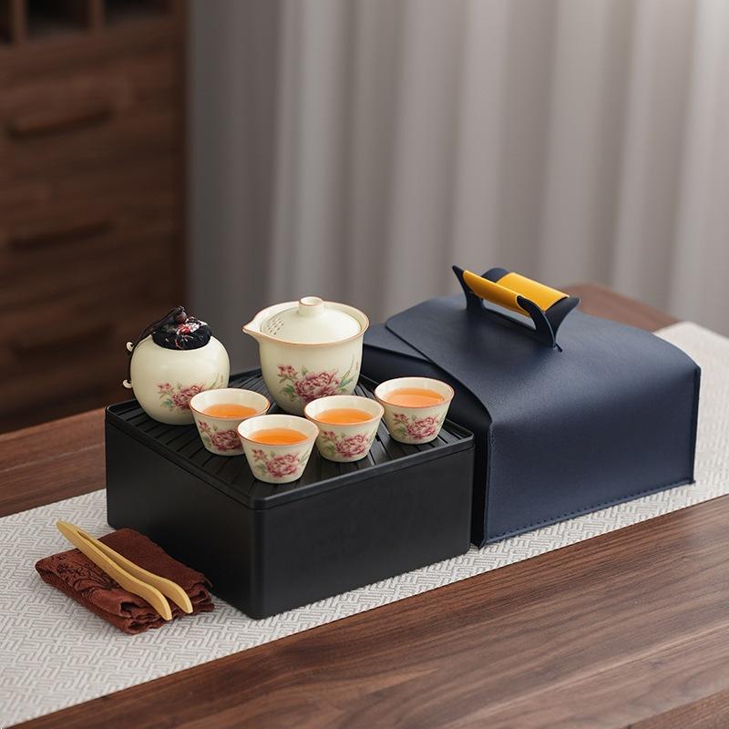 Light luxury portable travel tea set Ru kiln set Outdoor Kung Fu teapot Kuaike cup Holiday gifts can be customized