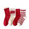 Bow Stripe New Year'S Big Red Socks Women'S Mid-Tube Socks Pure Cotton Edge Horse Year Stockings