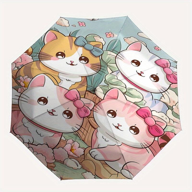 1pc Cartoon Cute Four Kittens Automatic Opening and Closing Folding - A Good Choice for Gifts, Fashionable and Convenient Umbrella With Cute Cart