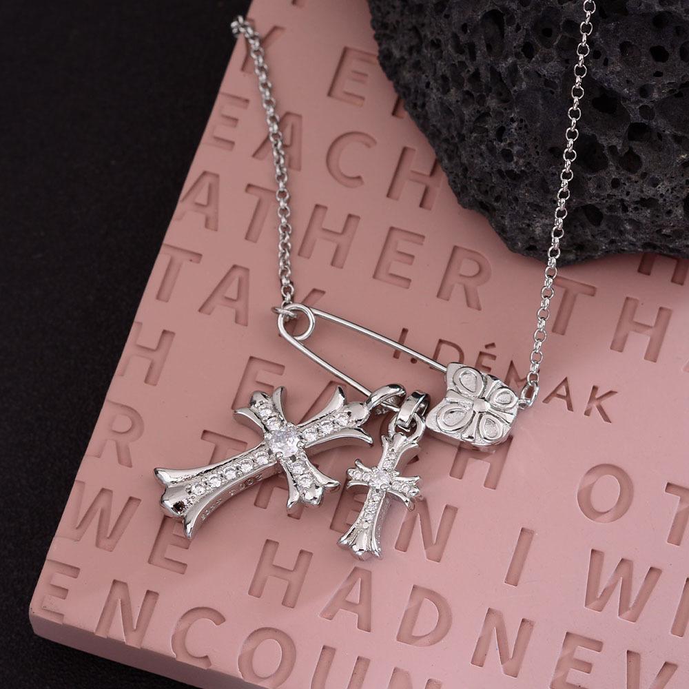 Pin Cross Pendant Necklace Niche Light Luxury High-End Flash Trading Zircon Paper Clip Clavicle Chain Accessories