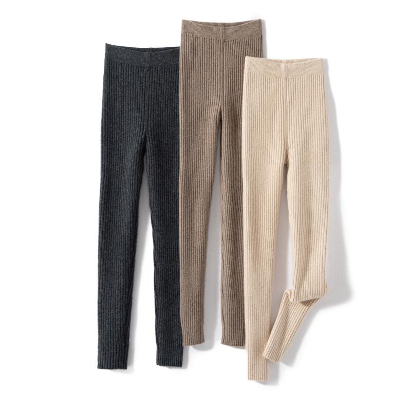 Women's Slim-Fit Thermal Knit Leggings - Solid Color, Thick, Lightweight, Cold-Resistant for Autumn/Winter Casual Wear.