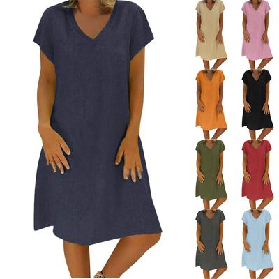 Women's Cotton And Linen Dresses Summer Short Sleeve Comfy Travel Beach Dress Wear Trendy Spring Vacation Clothes