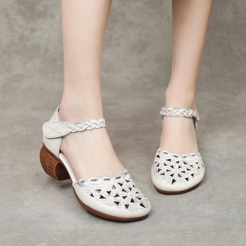 Fashion GKTINOO 2025 Summer Women's Genuine Leather Shoes Woman Retro Hollow Out Sandals Female Hook & Loop Heels Ladies Platform Sandal