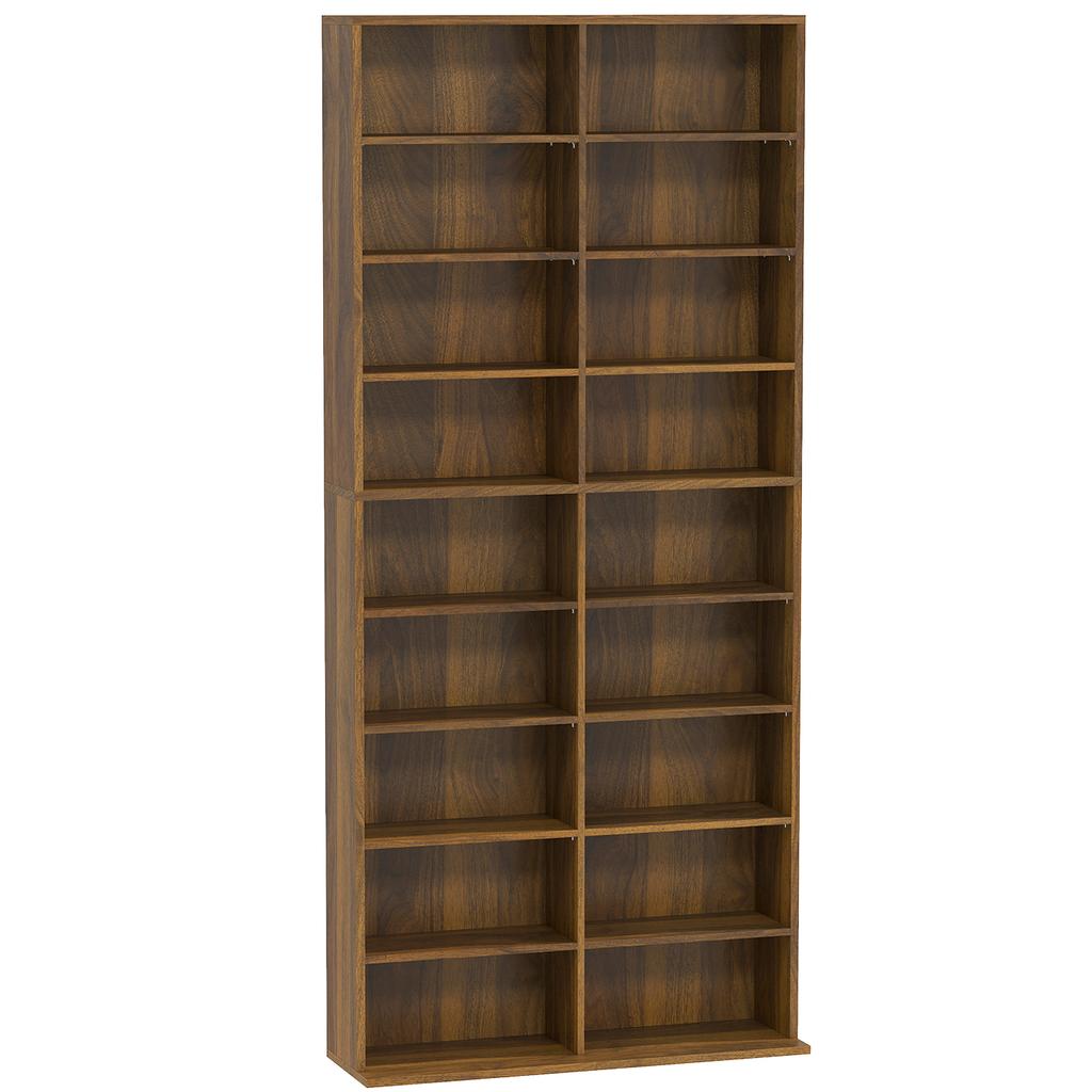 CD and DVD Storage Unit, 18 Compartments, 78.5 x 24 x 175 cm, Dark Walnut