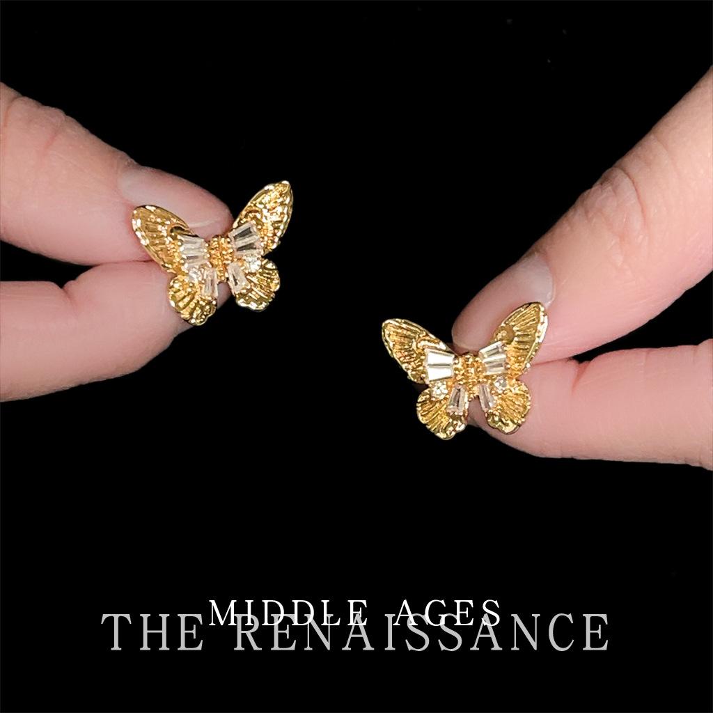 Micro-inlaid zircon butterfly stud earrings French court style earrings texture ear jewelry