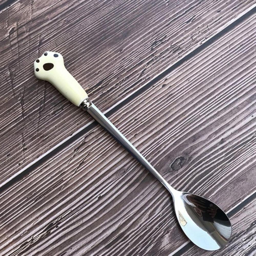 Stainless Steel Dessert Spoon Cat Paw Long Handled Ice Spoon New Tea Spoon