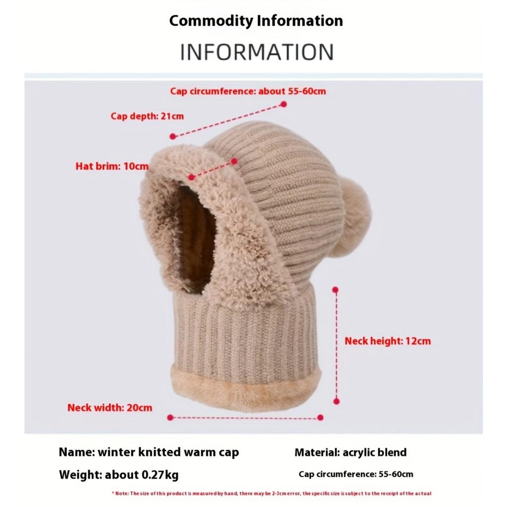 Women's Winter Hat Face Mask and Plush Earrings - Soft and Warm Full Face and Head Cover- Soft Fleece Lining Women's Winter Hat