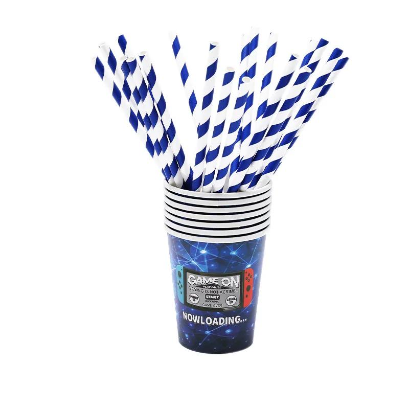 Game on Party Blue Handle Disposable Cutlery Cup Plate Napkin Banner Tablecloth Boy Game Birthday Party Decoration Supplies