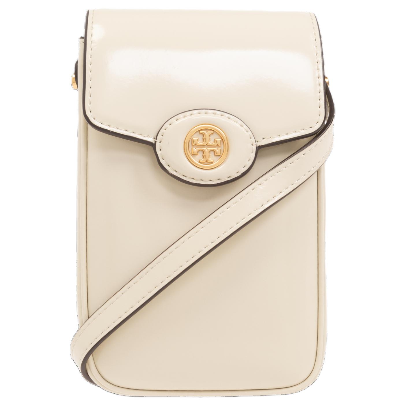 Tory Burch Robinson Logo Adjustable Shoulder Strap Patent Leather Crossbody Phone Bag Women bags Beige 156747-704 Basic Set BagDust Bag 27990₽