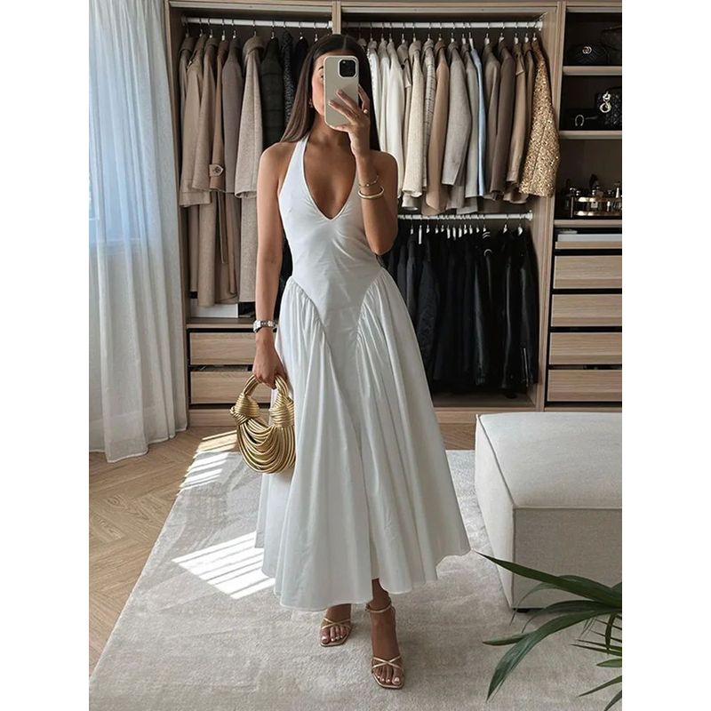 

Non Pleated A- Line Women s Party a-Line Dress Party A- line Dress WHITE L