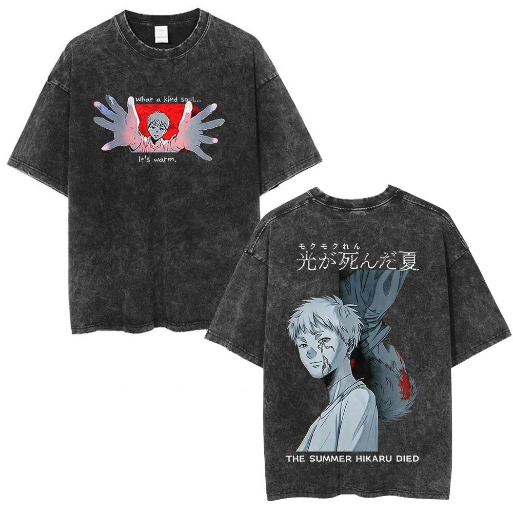 Vintage Washed Anime The Summer Hikaru Died TShirt Hikaru Yoshiki Fashion Harajuku Tshirts Mens Women Cotton Casual T Shirts