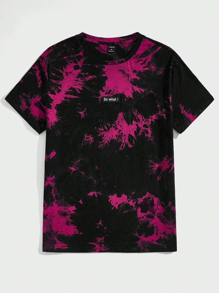 Manfinity LEGND Herren T-Shirt aus Baumwolle mit Batikmuster und Slogan-Grafik