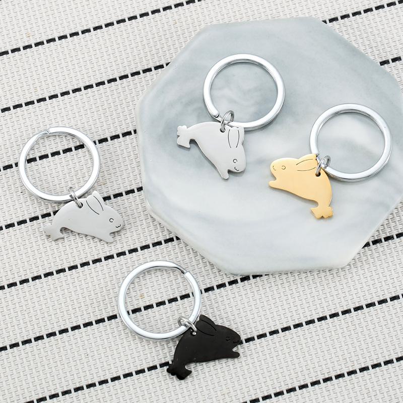 Cute Cartoon Rabbit Stainless Steel Keychain Lovely Animal Design Fashion Couple Keyring Practical Valentine's Day Gift