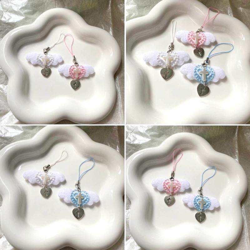 Stylish Angel Wing Phone Lanyard Punk Style Heart Pendant Backpack Decorations