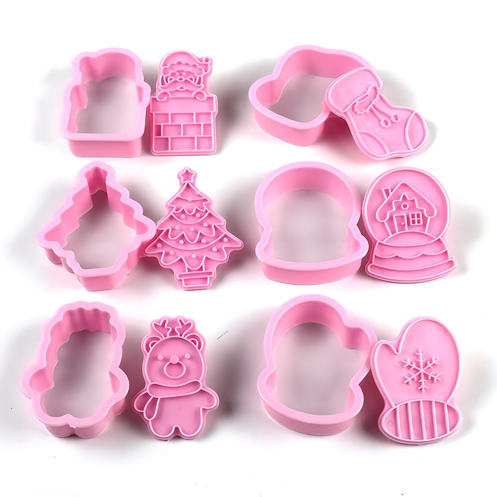 Keksausstecher Weihnachten Teig Stempel Kunststoff 3D Cartoon Pressbare Keksform Süßwaren Backen Gebäck Backformen