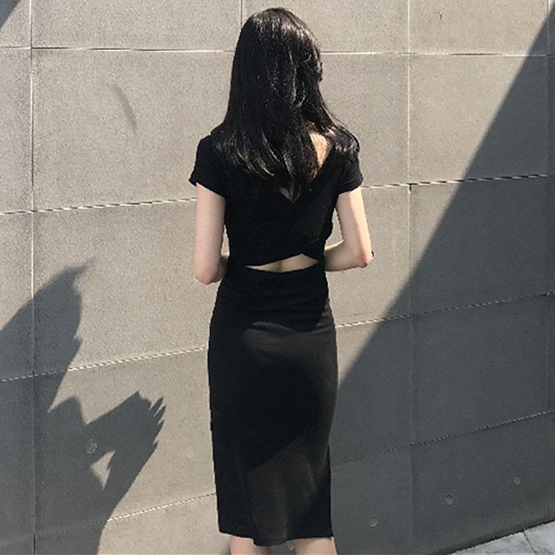 

Клубный Скимминг Маленькое Черное Платье Сексуальная Открытая Спина Облегающая Летняя Одежда Black M (40.00 kg-45.00 kg