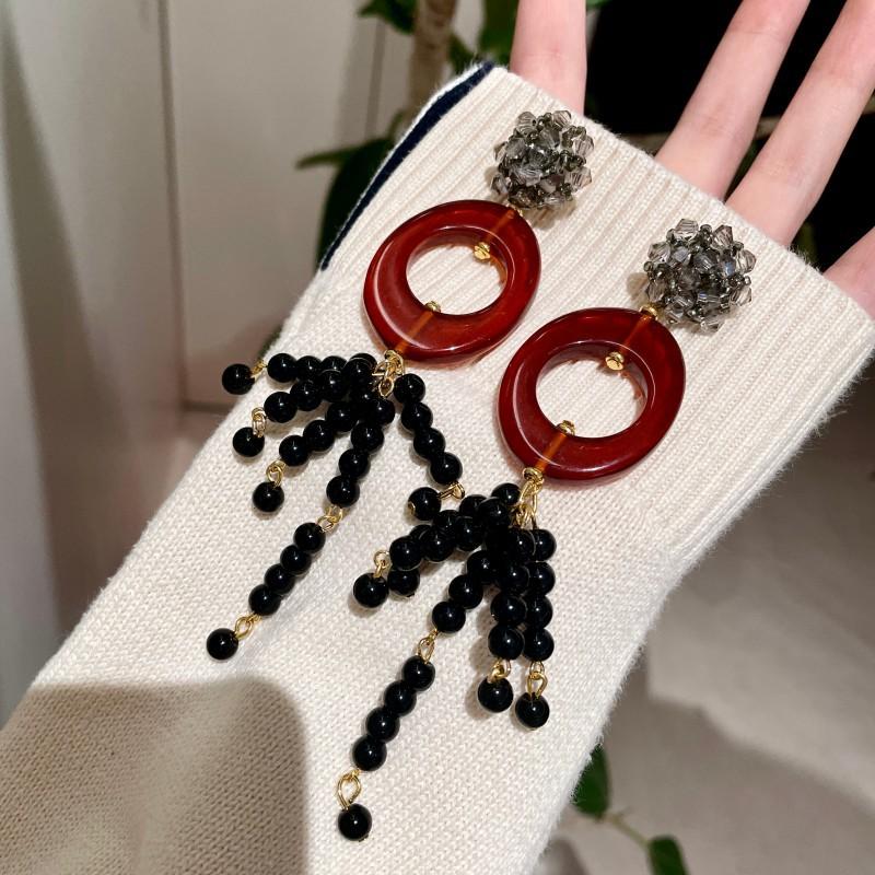 Natural tiger's eye stone series stud earrings for women Maillard exquisite retro earrings niche light luxury high-end temperament earrings