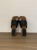 Holiday style metal pinch temperament square head grass woven cover toe cool slippers women's summer wear 2025 new