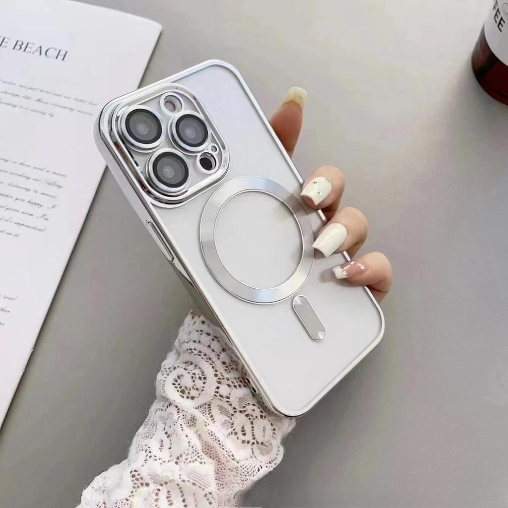 Applicable To IPhone15 Electroplated CD Pattern with Lens Film Mobile Phone Case Apple Magsafe Magnetic 14 Sets 13 Soft Shell