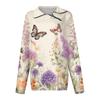 Damen Herbst und Winter Top mit Reißverschluss, lässiges Langarm-Top mit Retro-Blumendruck