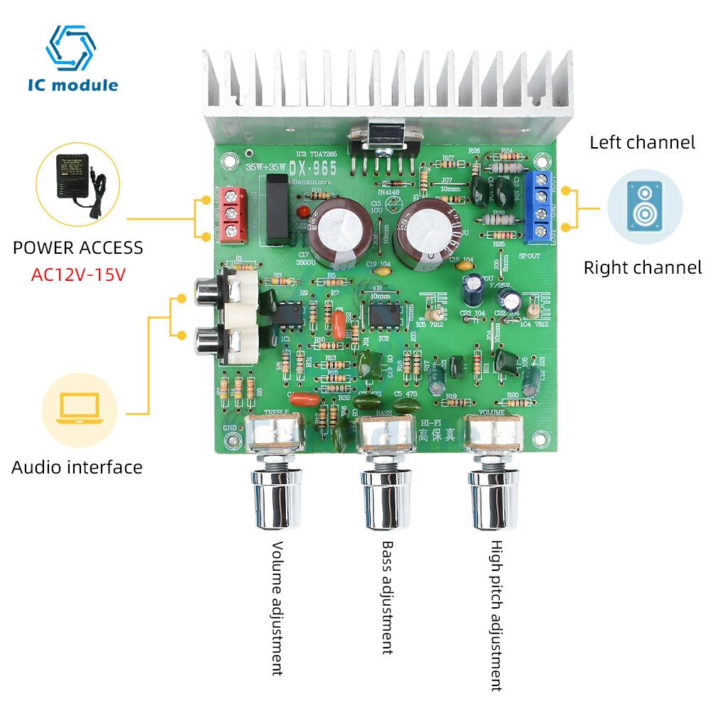 TDA7265 2.0 Kanal 40W+40W High Fidelity HiFi Verstärkerplatine AC 12-15V Zweikanal-Verstärker 4558 Vorverstärker Verstärkermodul