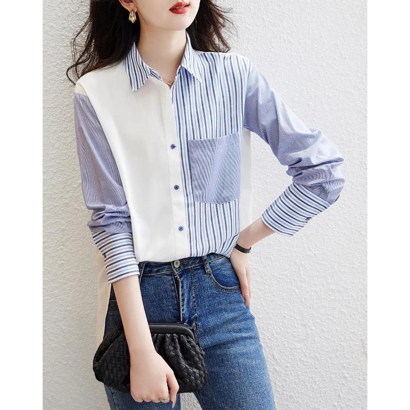Designed Striped Shirt for Women Spring and Autumn New Style Fashionable Outer Wear Top Women's Long-sleeved Shirt Thin Section
