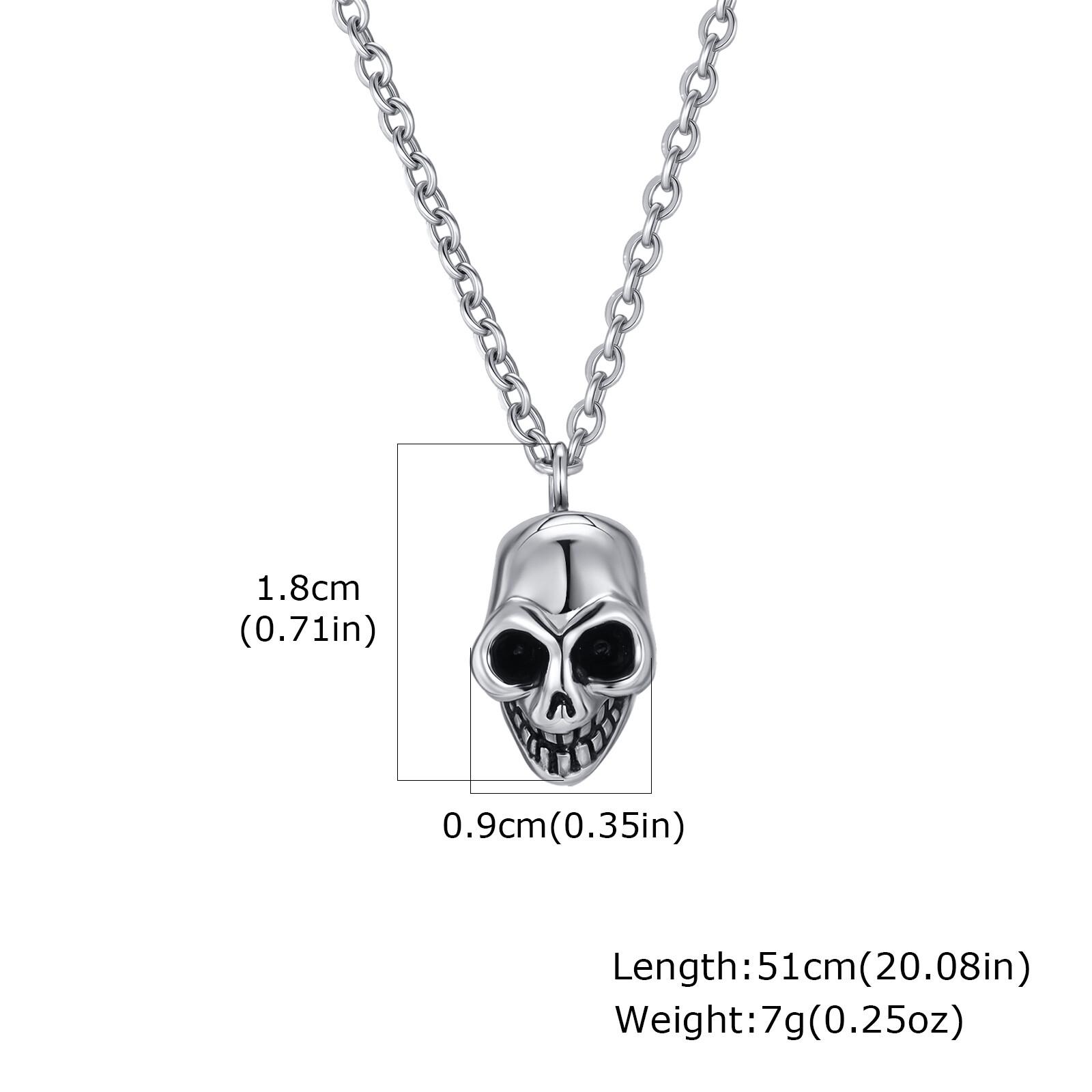 Retro Punk Stainless Steel Skull Necklace for Men,Rock Small Personality Pendant Necklace,Halloween Jewelry 50cm