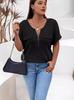 2025 Spring/Summer Plus Size Women's Solid Color Zipper Short Sleeve Fake Pocket Loose Pullover Top