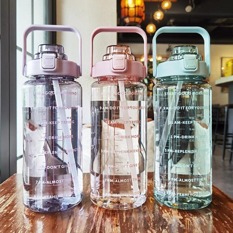 2000ml Sports Drinking Bottles with Time Marker Men Women Water Bottle with Straw Large Capacity Outdoor Cup Fitness Drinkware