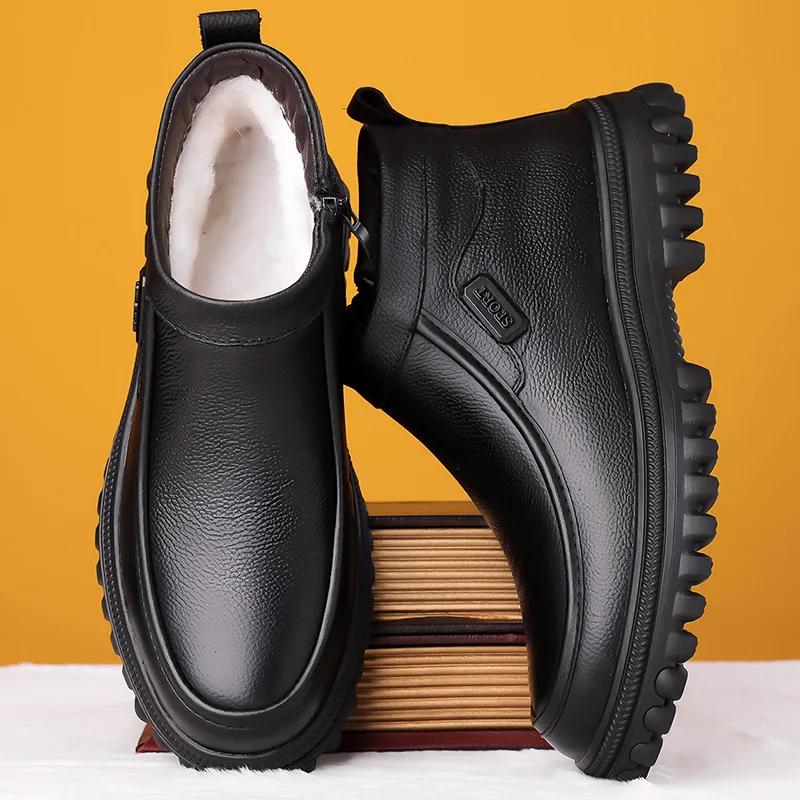 Winter High Quality Warm Cotton Boots for Men Fashion Casual New Designer Cow Leather Shoes Male Soft Sole Platform Ankle Boots 38 6130₽