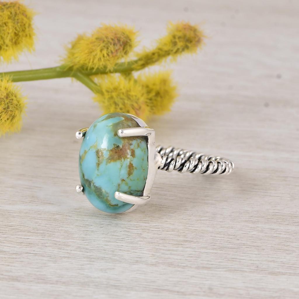 Kingman Turquoise Oval Ring, Handmade Sterling Silver Ring, December Birthstone Jewelry, Boho Statement Ring, Gift For Mom