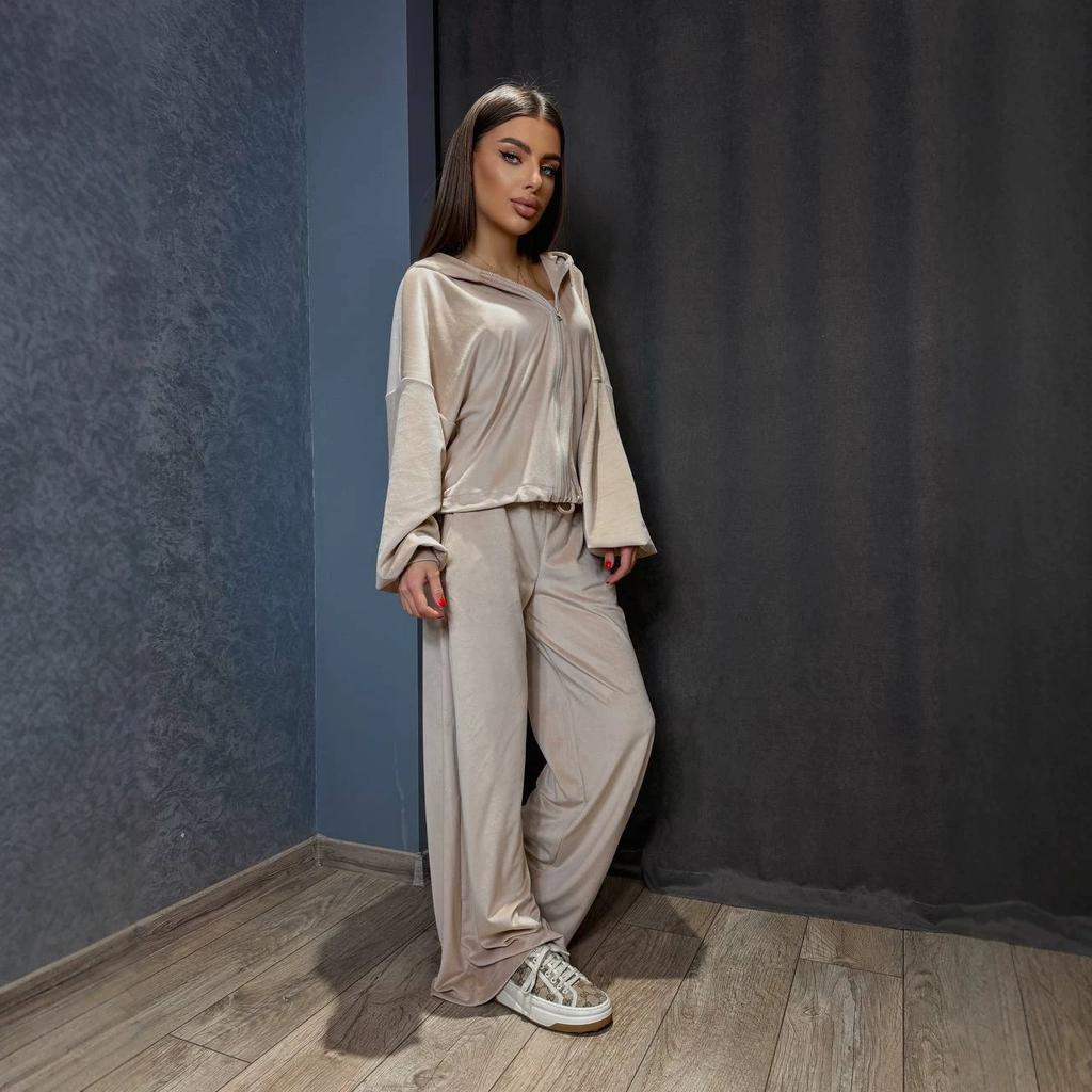 1116ebay European and American Autumn and Winter Women's Clothing New Hooded Casual Sweater Set Two-piece Women's