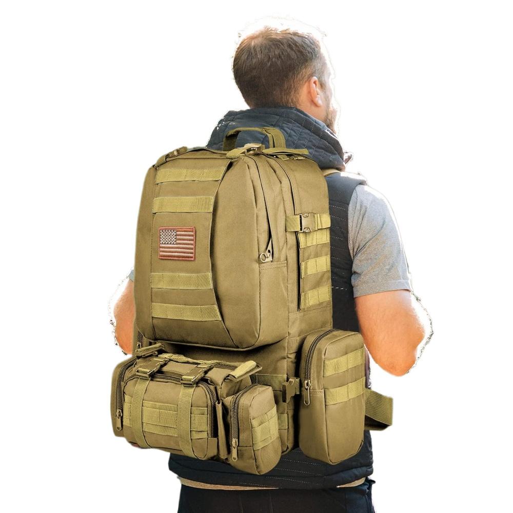Tactical Backpack for Men Women, Large Waterproof Military Backpack Detachable Molle Backpack Army Assault Pack (Khaki)