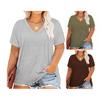 Women T-shirt V-neck Short Sleeve Loose Fit Tee Shirt Solid Color Casual Breathable Pullover Tops Daily Wear