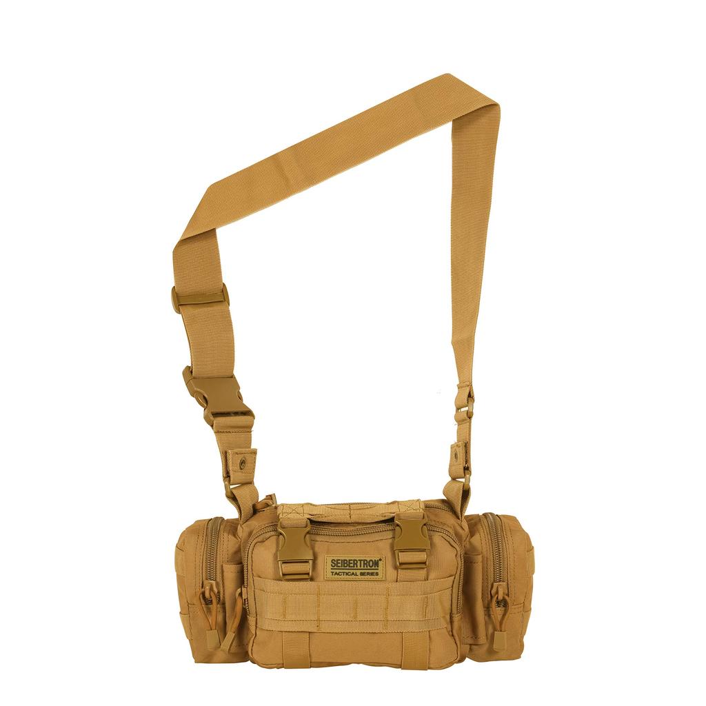 Seibertron Multifunctional Bag MOLLE Khaki 4-Way (Crossbody, Waist, Front, Hand) Compatible, Casual, Outdoor, Military, Waterproof,